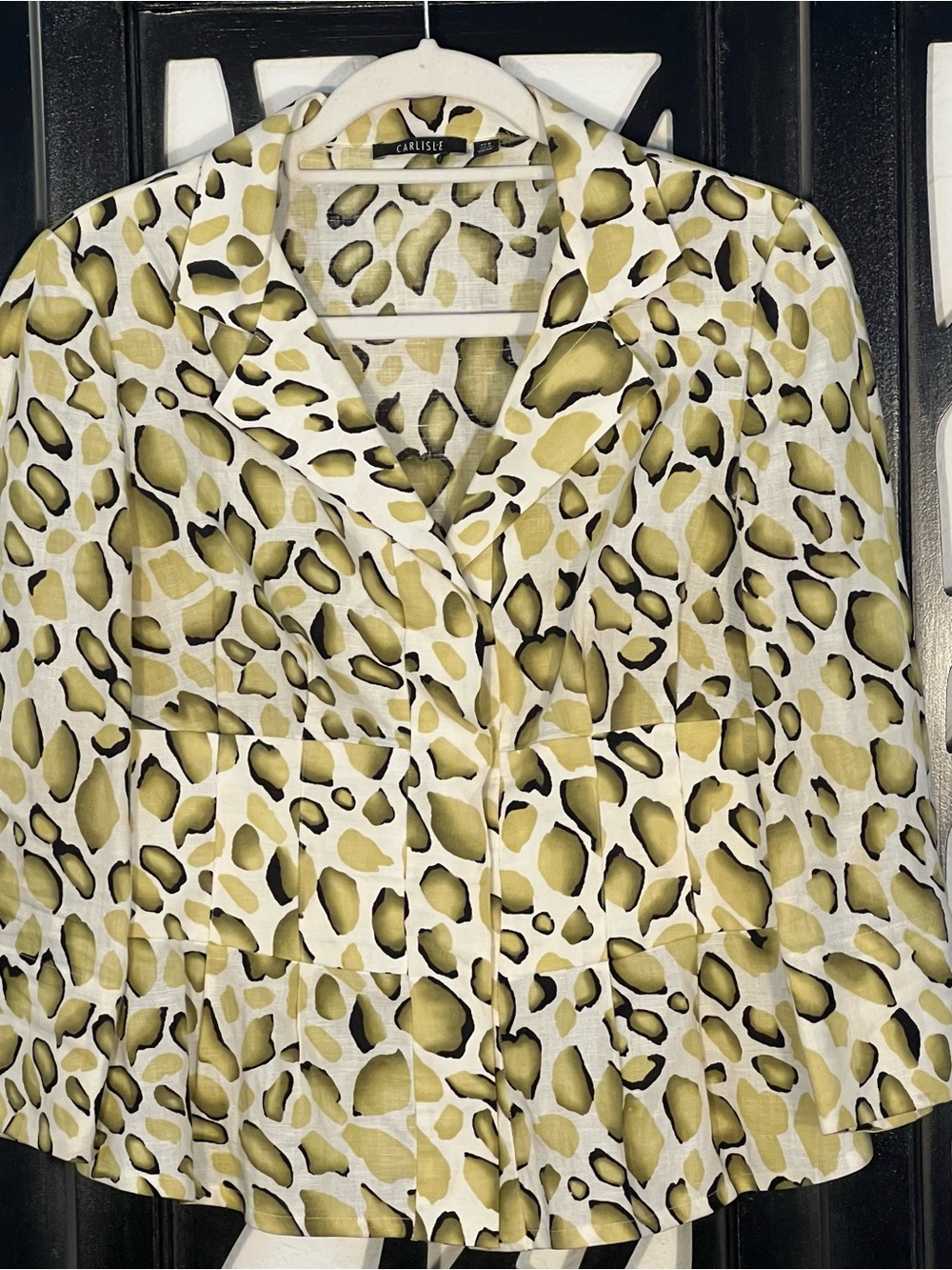 Carlisle Olive and Black Leopard Print Button-Up Top Businesswomen's Size 8